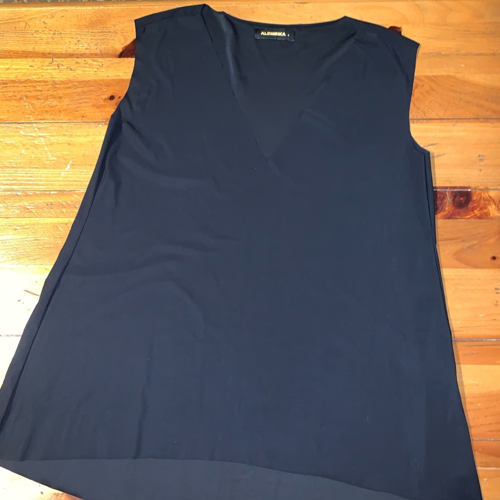 Alembika Black Solid Jersey Long V Neck Tank Top - image 1